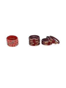 SOMIL Set Of 12 Red And Maroon Glass Bangles