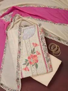 Koskii Floral Embroidered Beads and Stones Unstitched Dress Material