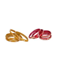 SOMIL Women Set Of 2 Yellow & Red Glass Artificial Stones Bangles