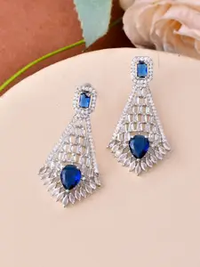 Silvermerc Designs Silver-Plated Diamond Shaped American Diamond Studded Drop Earrings