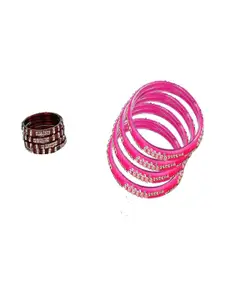 Somil Combo Glass Bangles For Women |Combo Of 2 Set, Maroon, Pink
