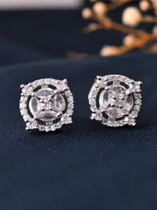 Silvermerc Designs Silver-Plated Circular Shaped American Diamond Studded Studs Earrings