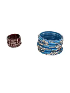 Somil Combo Glass Bangles For Women | Traditional Bangles Set | Daily, Festive & Party, Combo Of 2 Set, Maroon, Blue