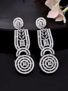 Silvermerc Designs Silver-Plated American Diamond Circular Shaped Drop Earrings
