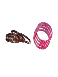 SOMIL Women Pack Of 2 Maroon And Pink Glass Ethnic Handcrafted Traditional Bangle