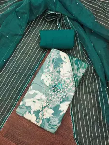 Maroosh Floral Printed Beads & Stones Pure Cotton Unstitched Dress Material