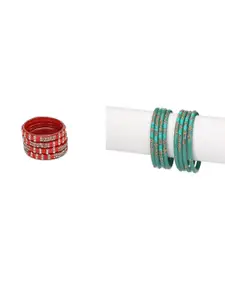 SOMIL Women Set Of 2 Red & Blue Glass Artificial Stones Bangles