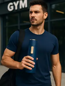 iSWEVEN Blue Stainless Steel BPA Free Double Wall Vacuum Thermos Flask Water Bottle-500 ml