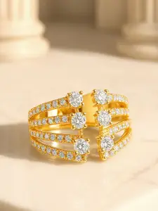 Rubans 18K Gold-Plated Cubic Zirconia-Studded Adjustable Finger Ring