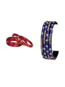 SOMIL Women Set Of 8 Artificial Stones And Beads Handcrafted Glass Bangles