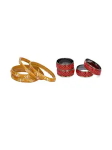 Somil Set of 8 Yellow & Red Glass Artificial Stones And Beaded Bangles Set