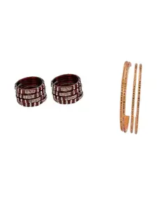 SOMIL Women Set Of 2 Maroon & Gold Glass Artificial Stones Bangles