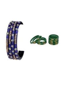 SOMIL Set of 12 Blue and Green Glass Artificial Stones Bangles