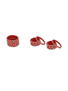 SOMIL Set Of 12 Red Glass Artificial Stones Bangles