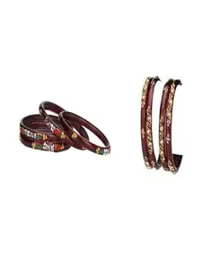 SOMIL Women Set Of 2 Maroon Glass Artificial Stones Bangles