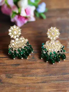 Jazz and Sizzle Gold-Plated Kundan Studded & Artificial Beaded Floral Shaped Chandbalis