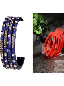 Somil Combo Glass Bangles For Women Combo Of 2 Set, Blue, Red