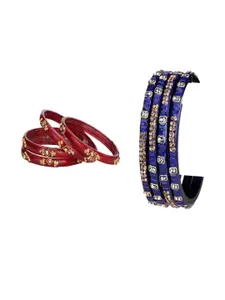 SOMIL Set of 8 Women Blue & Maroon Artificial Stones and Beads Bangles