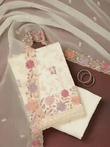 Koskii Floral Embroidered Thread Work Georgette Unstitched Dress Material