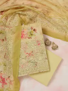 Koskii Floral Printed Linen Unstitched Dress Material