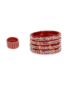 Somil Set of 8 Red Glass Artificial Stones And Beaded Bangles Set