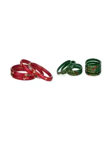 Somil Elegant Combo Glass Bangle Set | Handmade Traditional Chudi For Women | Perfect For Daily & Occasion Use, Combo of 2 Set, Red, Green