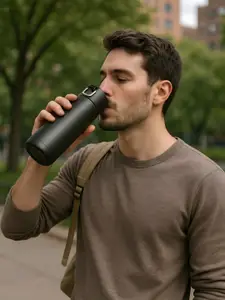 iSWEVEN Black Stainless Steel Double Wall Vacuum Water Bottle-500 ml