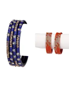 SOMIL Women Set Of 12 Artificial Stones And Beads Handcrafted Glass Bangles