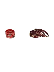 SOMIL Set Of 8 Maroon and Red Glass Artificial Stones Bangles