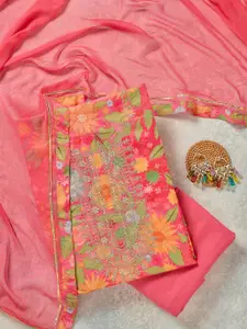 Koskii Floral Printed Zari Unstitched Dress Material