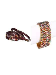SOMIL Set of 16 Women Multicolor & Maroon Artificial Stones and Beads Bangles