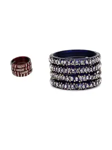 SOMIL Set of 8 Stones Studded Glass Bangles