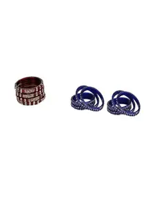SOMIL Set of 12 Women Blue & Maroon Artificial Stones and Beads Bangles