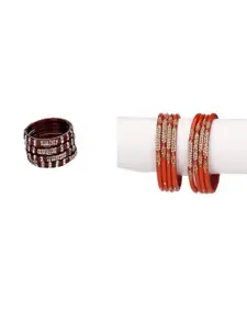 Somil Combo Glass Bangles For Women |Combo Of 2 Set, Maroon, Red