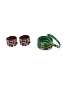 SOMIL Women Set Of 12 Artificial Stones And Beads Handcrafted Glass Bangles