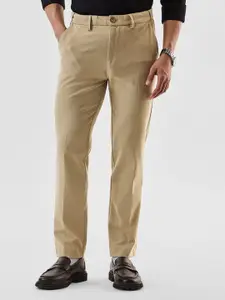 Snitch Men Beige Mid-Rise Regular Fit Formal Trousers