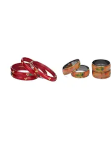 SOMIL Set of 8 Artificial Stones Studded Glass Bangles