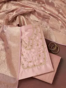 Koskii Women Ethnic Motif Embroidered Zardozi Tissue Unstitched Dress Material