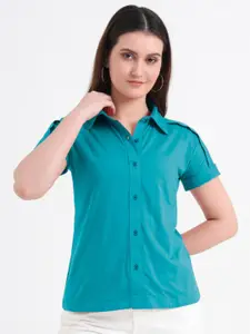 CHARMGAL Women Classic Slim Fit Solid Spread Collar Cotton Casual Shirt