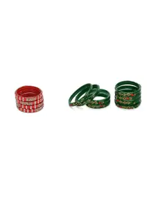 Somil Combo Glass Bangles For Women | Traditional Bangles Set | Daily, Festive & Party, Combo Of 2 Set, Red, Green