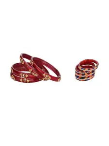 SOMIL Set of 8 Women Red & Multicolor Artificial Stones and Beads Bangles