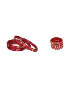 Somil Elegant Combo Glass Bangle Set | Handmade Traditional Chudi For Women | Perfect For Daily & Occasion Use, Combo of 2 Set, Red