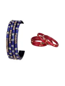 Somil Combo Glass Bangles For Women | Traditional Bangles Set | Daily, Festive & Party, Combo Of 2 Set, Blue, Red