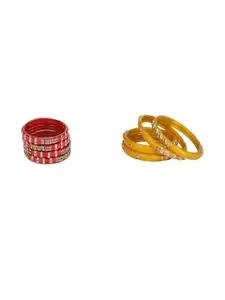 Somil Combo Glass Bangles For Women |Combo Of 2 Set, Red, Yellow