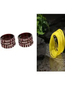 Somil Combo Glass Bangles For Women |Combo Of 2 Set, Maroon, Yellow