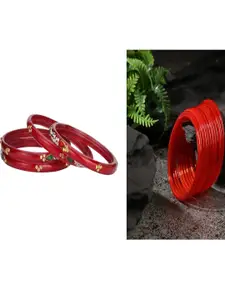 Somil Elegant Combo Glass Bangle Set | Handmade Traditional Chudi For Women | Perfect For Daily & Occasion Use, Combo of 2 Set, Red