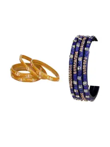 Somil Elegant Combo Glass Bangle Set Combo of 2 Set, Yellow, Blue