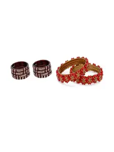 SOMIL Set Of 10 Red and Maroon Glass Artificial Stones Bangles
