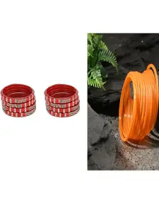 SOMIL Women Set Of 2 Red & Orange  Glass Artificial Stones Bangles