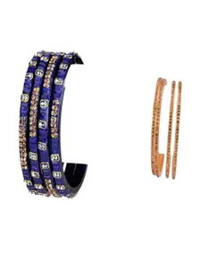 SOMIL Set Of 8 Blue And Golden Glass Bangles